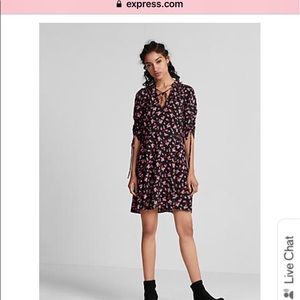 Express Ruched Puffy Sleeve Fit & Flare Dress